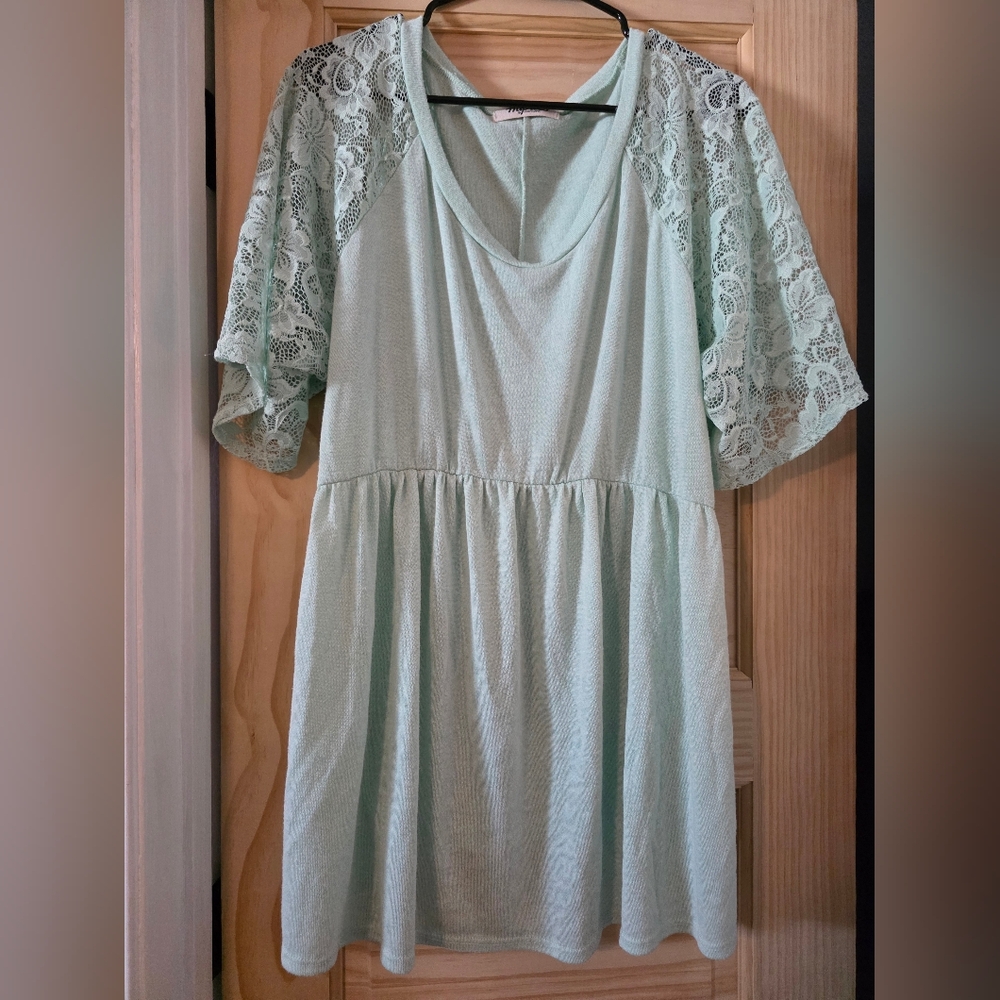 Mint Green Lace Sleeve Dress